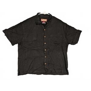Caribbean Joe Black Textured Button Shirt Mens L Short Sleeve Rayon Casual Camp